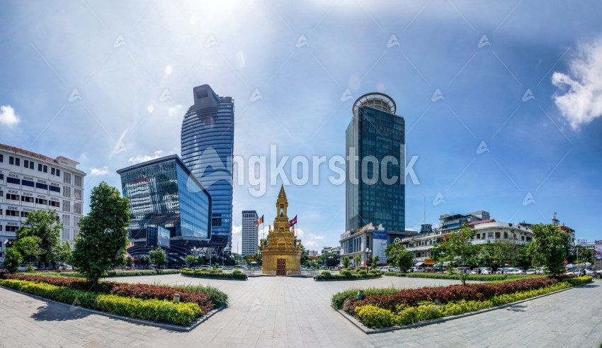 Buddha Stupa and Banking Building - សួនព្រះសក្យមុនីចេតិយ